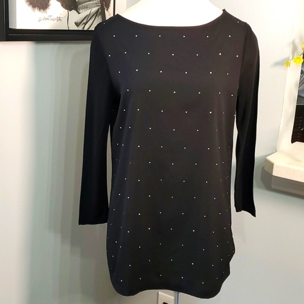 French connection‎ black tunic top with bling. Size small. Long sleeves.
